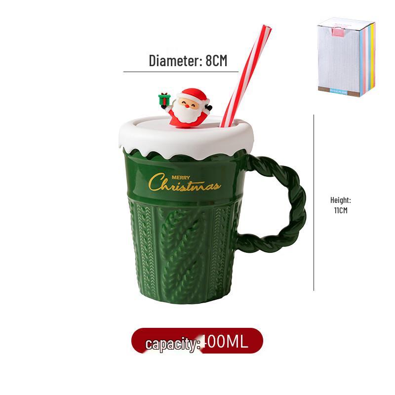 WJ Christmas Ceramic Mug with Straw and Lid 400ml