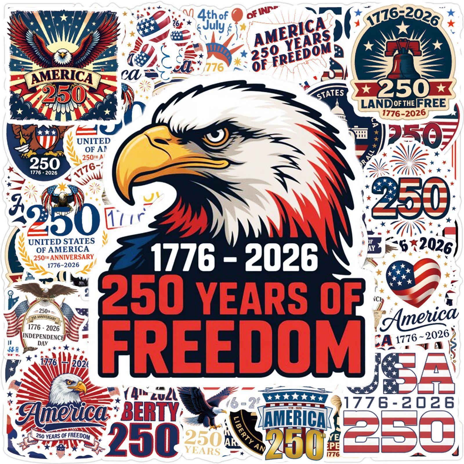 250 Years of Freedom Commemorative Stickers Set Patriotic Eagle and Independence Designs for Water Bottles Skateboards Laptops and More