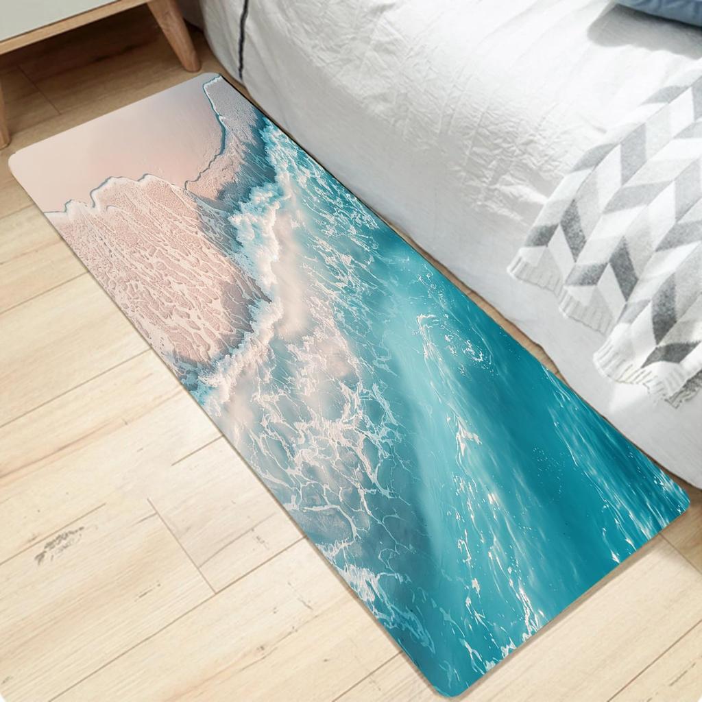 Ocean Wave Pattern Runner Rugs Dreamy Natural Scenery Sea Sand Print Mat Home Non-Slip Water Absorbent Hallway Bedroom Carpet