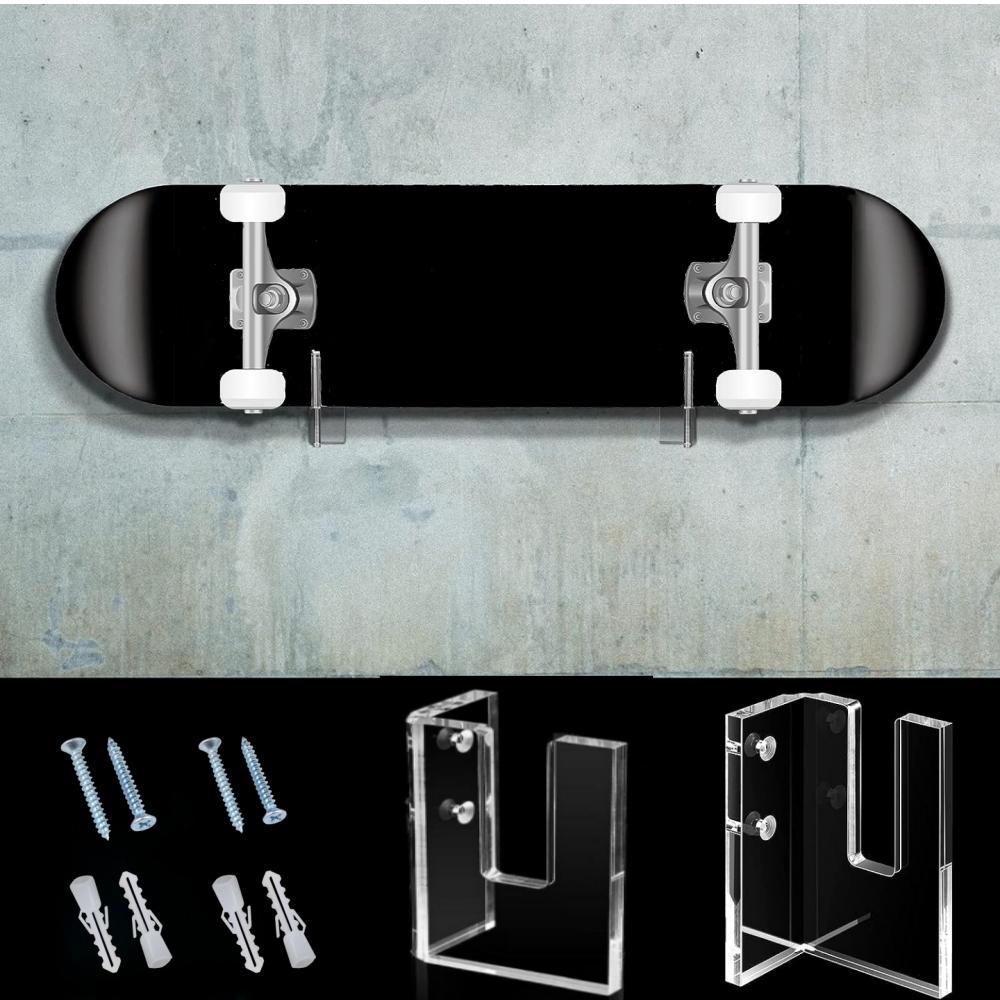 2 Pairs Skateboard Display Rack Acrylic Wall Stand Fixed Holder Skateboards Storage Holder