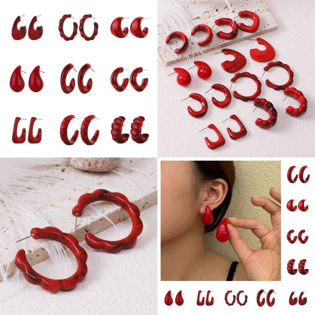 Trendy Vintage Burgundy Acrylic Drop Earrings For Women Wholesale Autumn Winter Ear Accessories