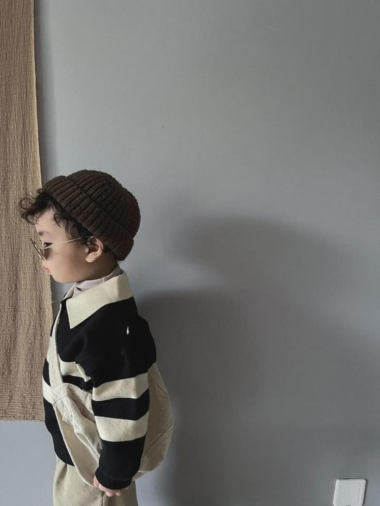 Children's POLO Sweater: Two-Button Striped Lapel, All-Season Korean Style for Boys & Girls
