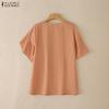 ZANZEA Women Casual Round Neck Solid Color Loose Half Sleeve Blouse