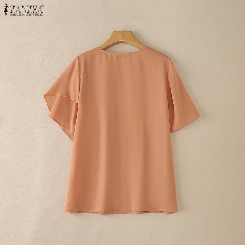 ZANZEA Women Casual Round Neck Solid Color Loose Half Sleeve Blouse