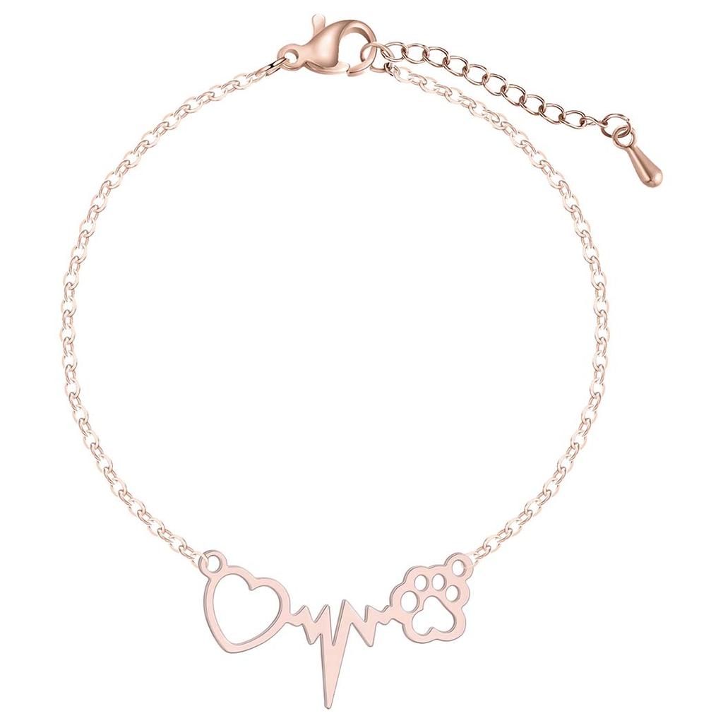 Kinitial New Heartbeat Dog Cat Paw Bracelets for Women Wrist Bangles Gifts For Nurse Doctor Jewelry Friendship Heart Bracelet