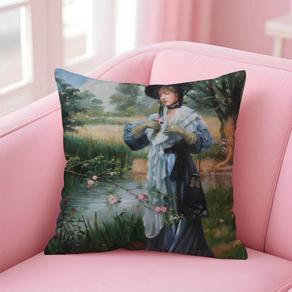 CClassical Western Beauty and Flowers Cushion Cover Pillow Case Soft Friendly Fabric  Concealed Zipper