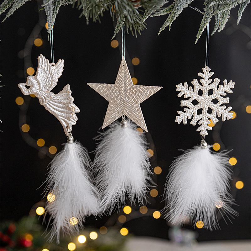 1PC Acrylic Christmas Christmas Elements Christmas Tree Pendant Decoration Atmosphere Gift Feather Decoration Holiday