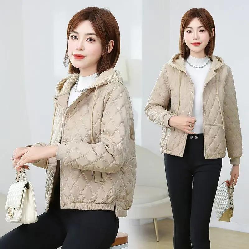 Giacca da Donna Primavera Autunno Inverno Larga Ispessita Calda Giacca Corta con Cappuccio Top Sottile