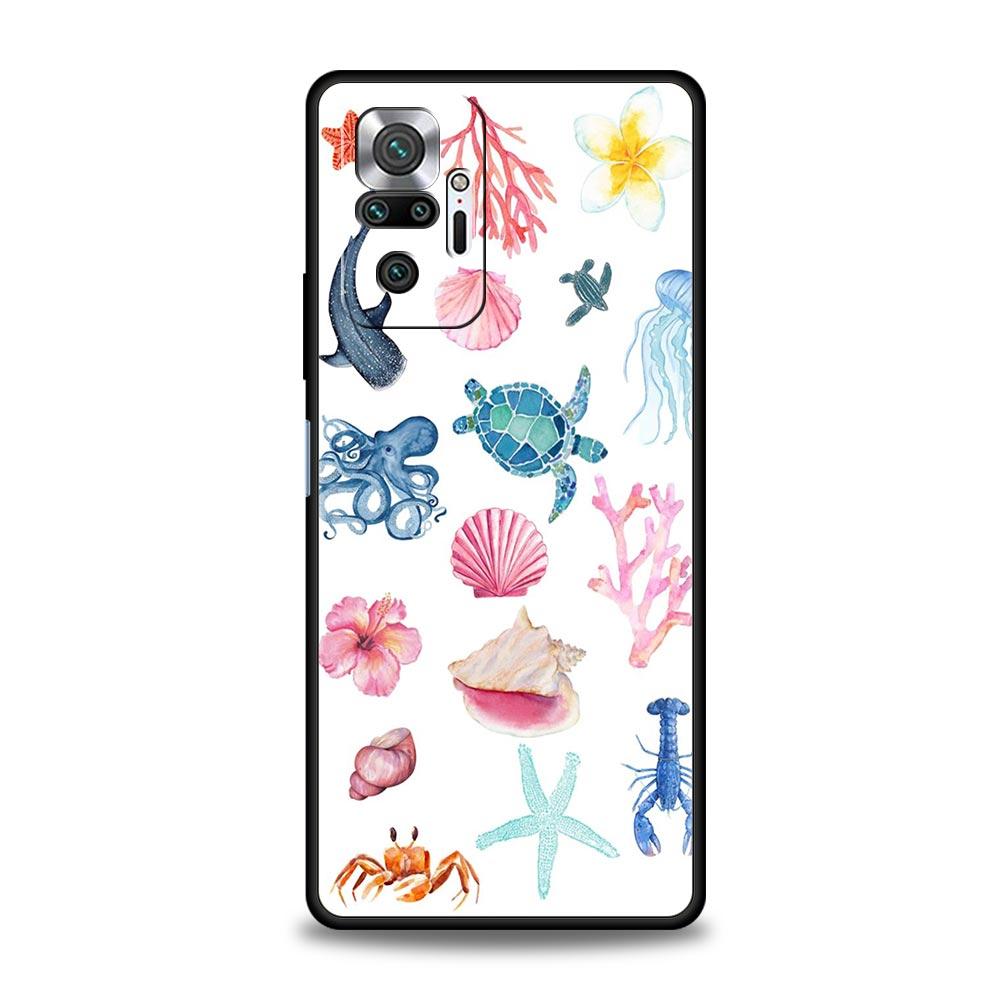 Phone Case For Xiaomi Redmi Note 14 13 12 Pro Plus 5G 9S 9 10 11 4G 14C 13C 12C 10C 9C 9A Soft Cover Ocean Life Theme