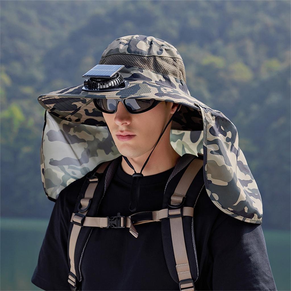 Outdoor Mountaineering Fishing Sun Hat With Large Solar Fan