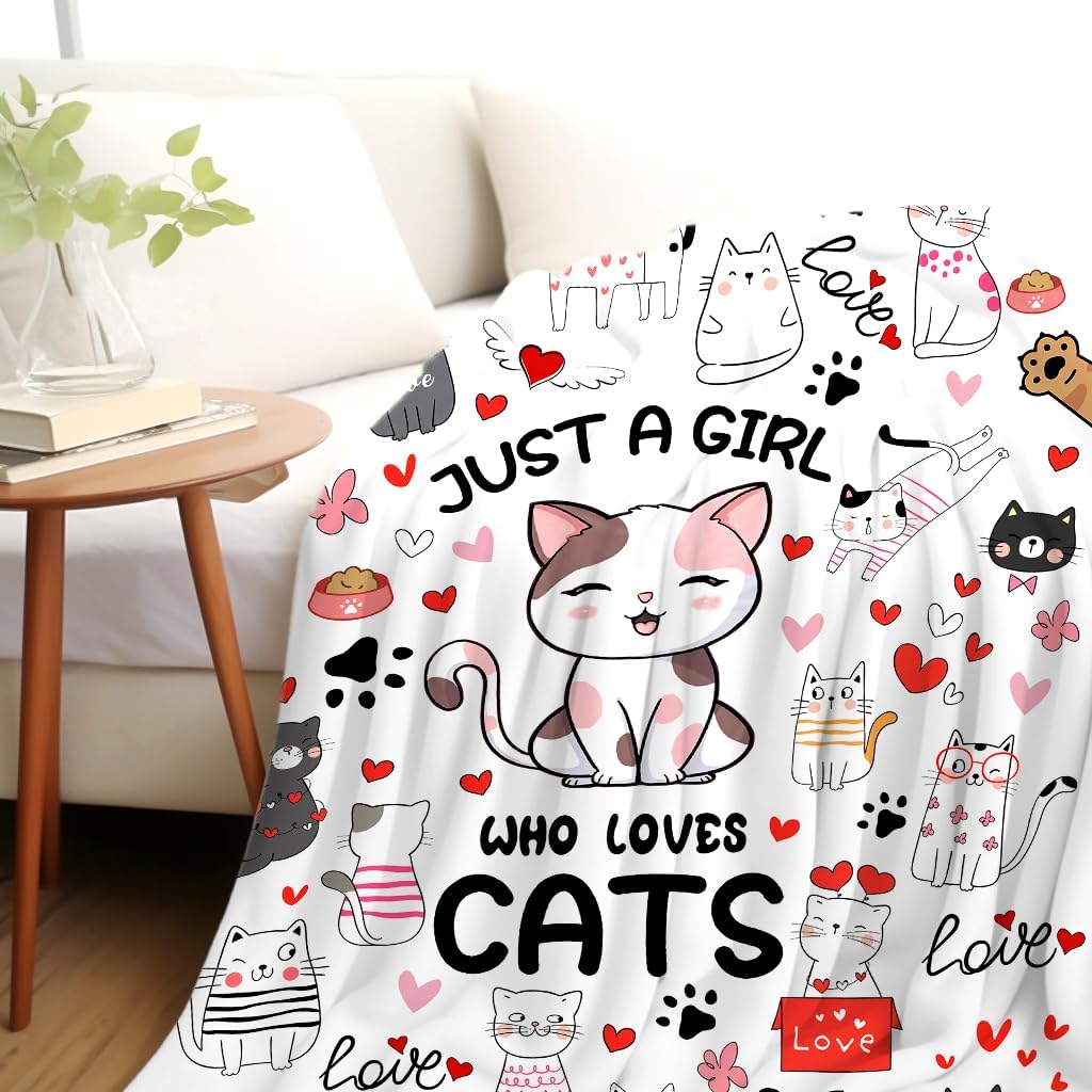VIKAMA Cat Mom Blanket - A Gift For Pet Lovers From Just A Girl Who Loves Cats - Soft And Skin-Friendly Flannel Animal Pattern