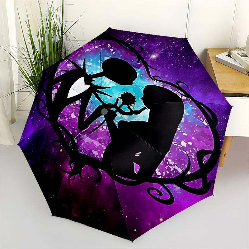 

Nightmare Before Christmas Silhouette Art Themed Automatic Opening and Closing Umbrella, Brightly Colored 8-rib Portable Umbrella,