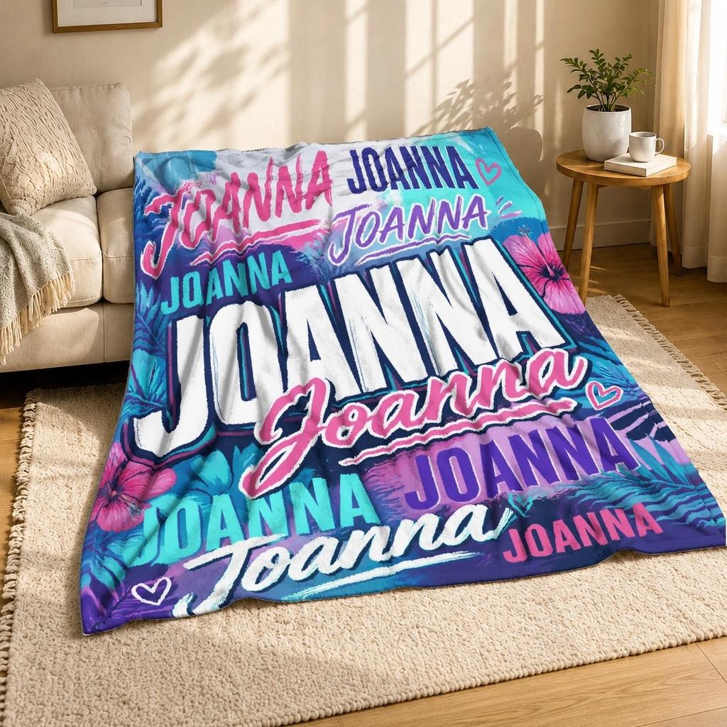 Joanna Repeated Name Coral Fleece Blanket Typography Decor