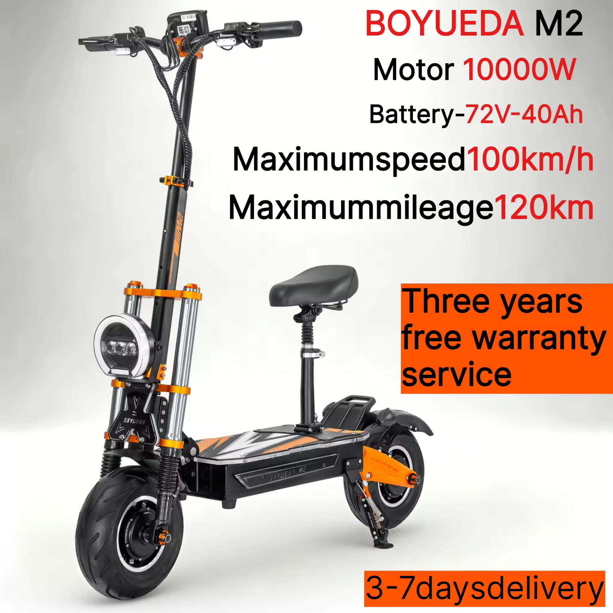 Boyueda M2 Elektroroller für Erwachsene Dual 10000W Motor LG 72V 40Ah Akku 120km Maximale Reichweite NFC-Sperre Faltbar Offroad Pendler-Scoo