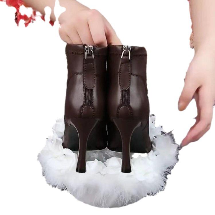 Winter New Comfortable Soft Leather Pointed Temperament Women's Boots Soft Sole Soft Surface Single Boots Autumn and Winter Zipper Short Boots Women