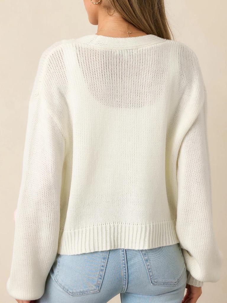 Women's Elegant 3D Strawberry Pattern Cardigan - Autumn/Winter 2025 Collection, European/American Style, Button-Up Long Sleeve Knitwear