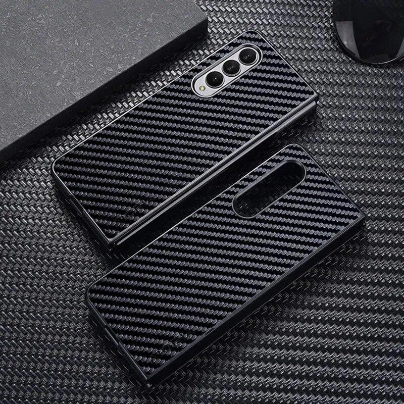 Carbon Fiber textur Telefon Fall für Samsung Galaxy Z Falten 4 3 5G Mode Design Weiche Rückseitige Abdeckung für samsung galaxy z fold4 Fall