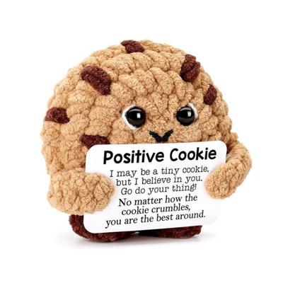Mini Positive Cookie Crochet Doll Emotional Support Handmade Knitting Cartoon Cookie Plushie Desktop Decoration Ornament