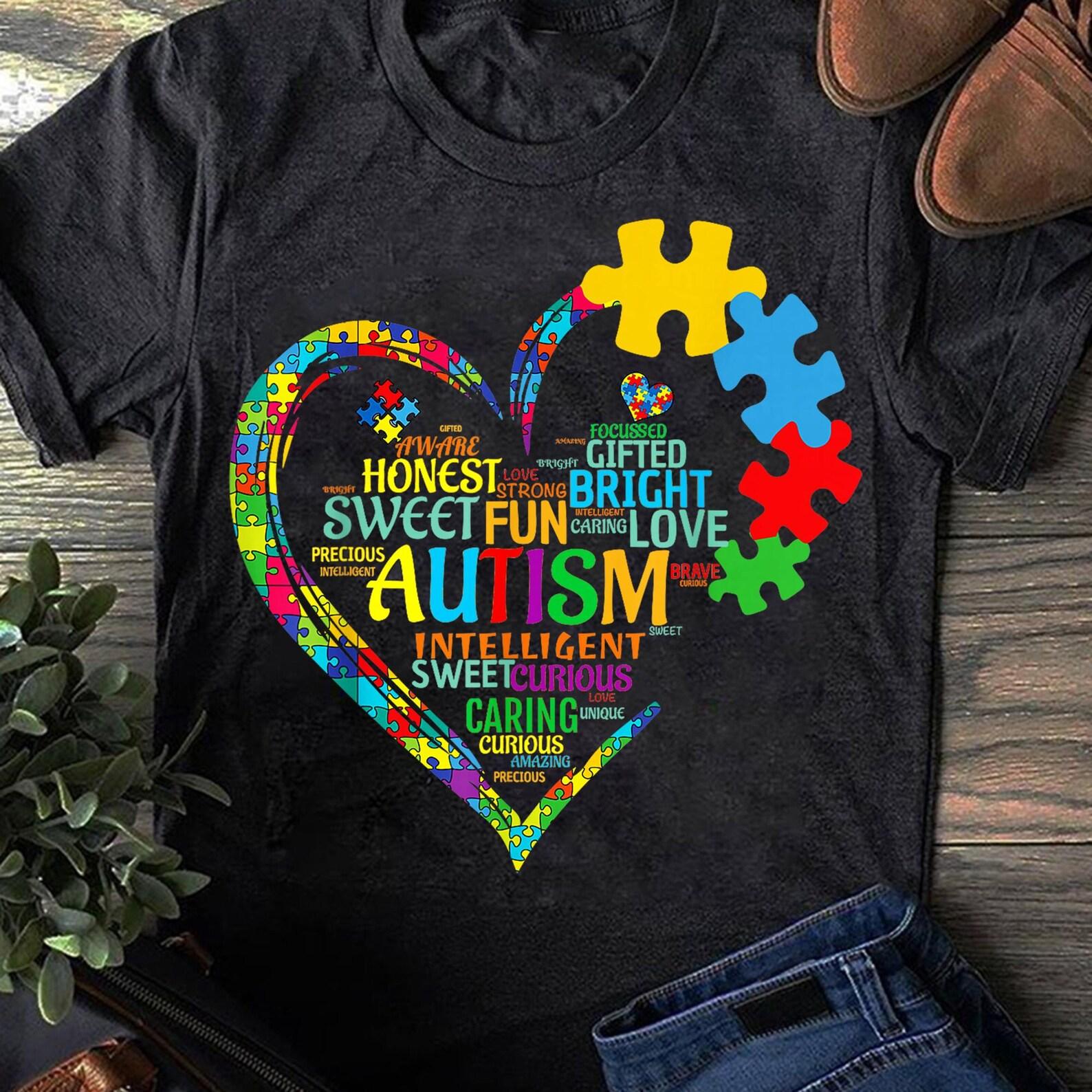 Autism Heart Autism Awareness Support Autism T-Shirt 2XL