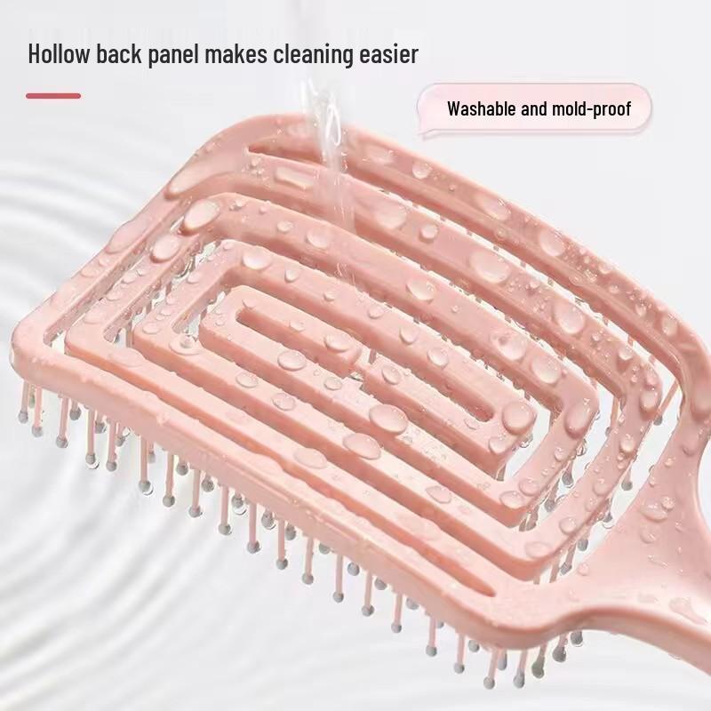 Portable Fluffy Back-Shaped Hairdressing Comb for Girls - Hollow Design & Scalp Massage