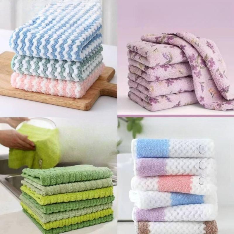 Lilac Coral Velvet Rags: Slub Velvet Absorbent Dishcloth, Thickened Cationic Cleaning Cloth, Kitchen Lazy Rags