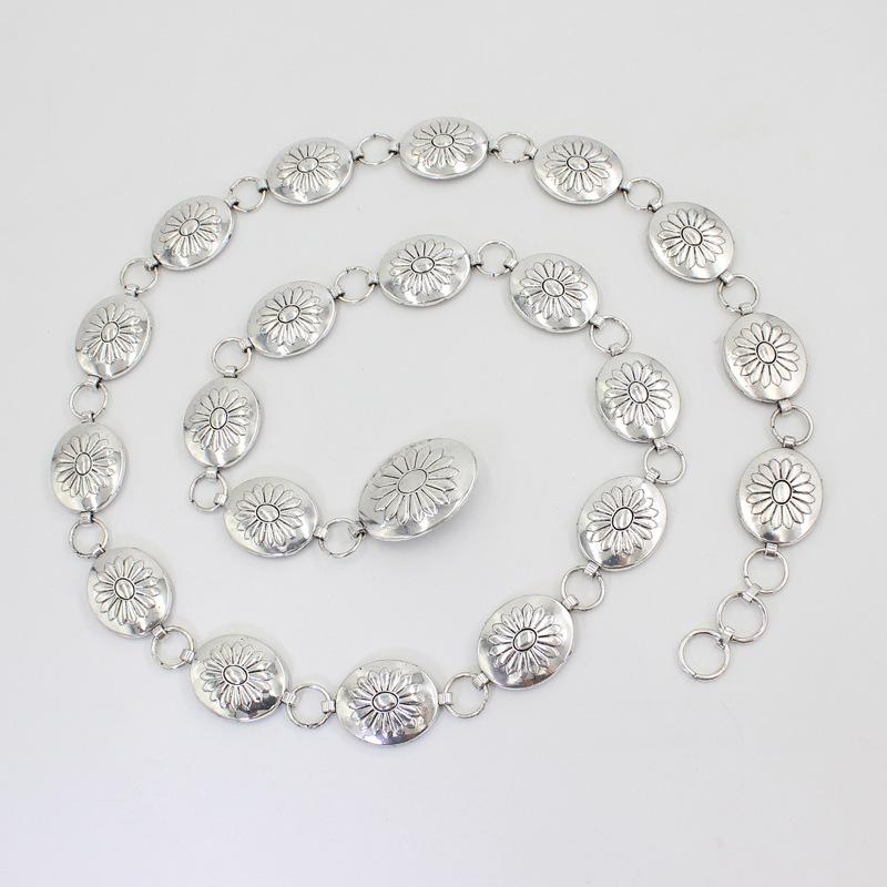 Hook Adjustment Belt Body Oval Metal Waist Chain Ladies Vintage Antique Silver Chain Dress Decorative Belt