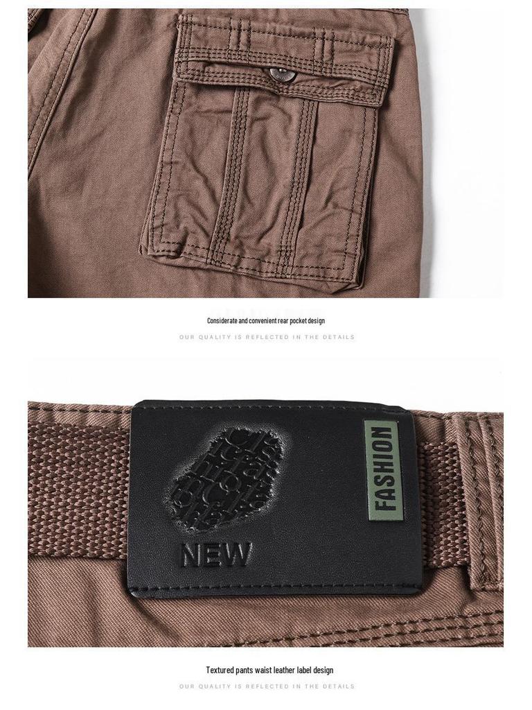 Men's Summer Cotton Workwear Cargo Shorts - Washed, Casual, Multi-Pocket, Straight Leg Bermuda.