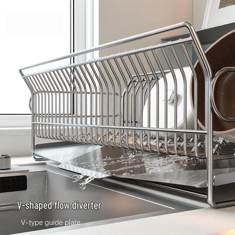 Large Stainless Steel Sink Dish Drying Rack with Knife Holder