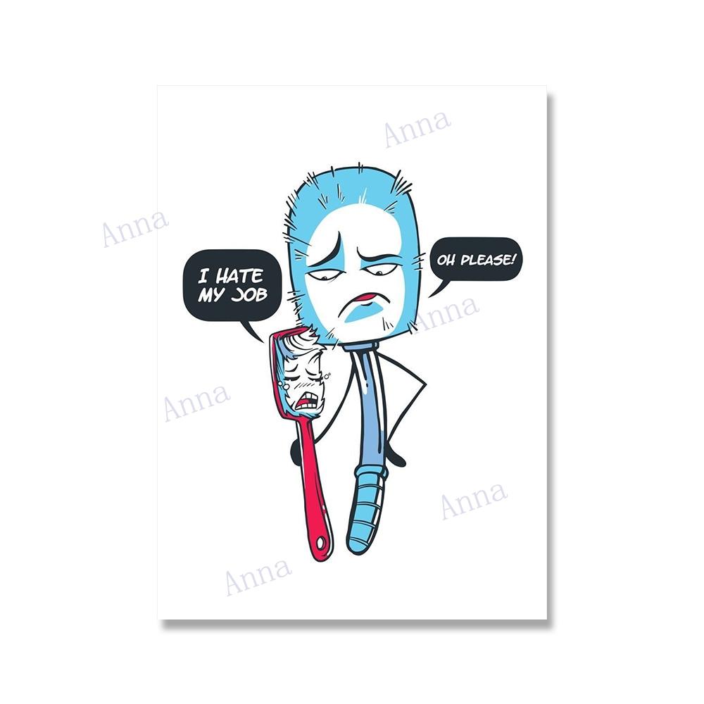 Lustiges Zahnbürsten-Poster und -Druck „I Hate My Jobs“, einzigartiges humorvolles Leinwandbild, Wandbild, Badezimmer, Toilette, Heimdekoration