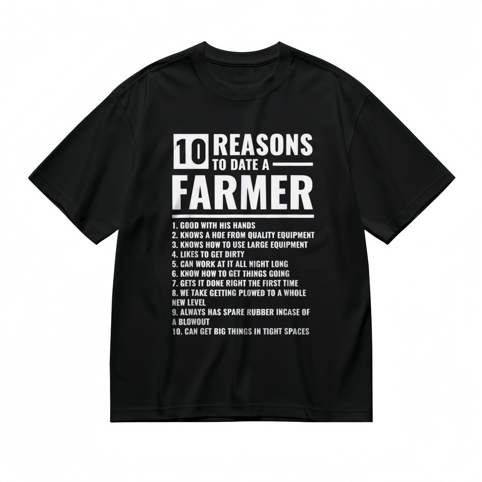 Men s T-Shirt Mens Womens Tees Top With 10 Reasons To Date A Farmer Graphic Unisex Black Cotton Tops L