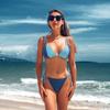 CHARMLEAKS Damski strój kąpielowy bikini Trójkątny sznurek Kolorowy blok Seksowne dwuczęściowe kostiumy kąpielowe z dekoltem w kształcie litery V