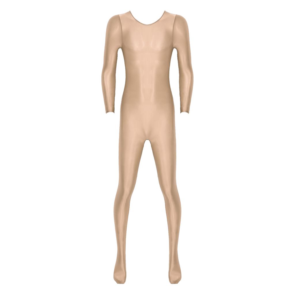 Herren Glatter Unifarbener Langarm Rundhals Bodystocking Nachtwäsche Body