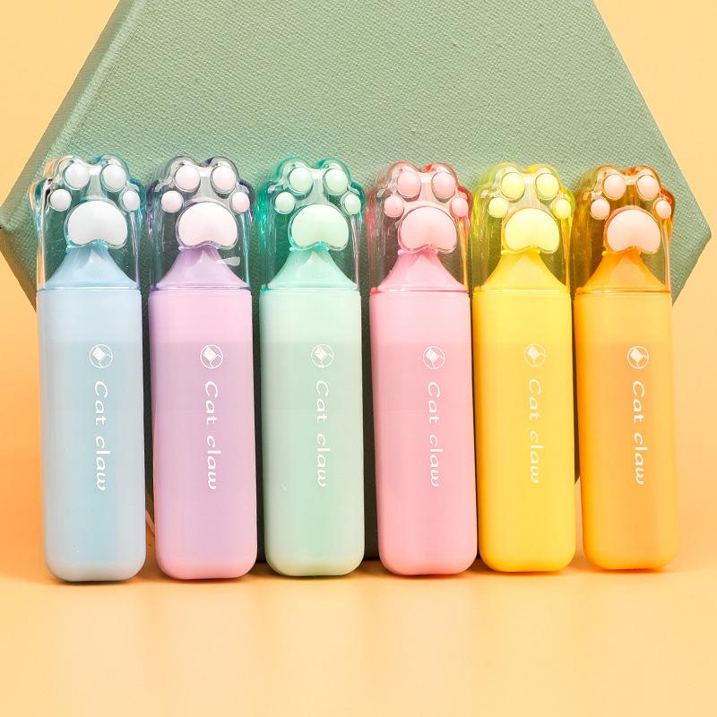 1/6Pcs Kawaii Cat Claw Pastel Color Highlighters Drawing Graffiti Art Markers Fluorescent Pen Cute Stationery School Supplies