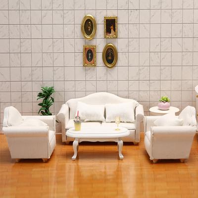 Puppenhaus DIY Dekorationszubehör 1:12 Puppenhaus Miniaturmöbel Sofa mit Kissen Weißer Stoff Sofa Modell Szene Spielzeug