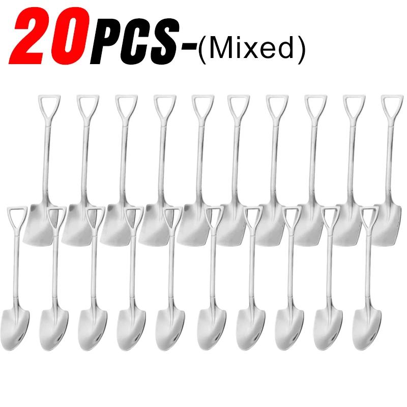 Stainless Steel Shovel Spoon Creative Gold Silver Coffee Spoons Ice Cream Dessert Scoops Teaspoon Kitchen Tableware Cutlery Sets