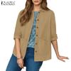 ZANZEA Women Casual Turn Down Collar Loose Long Sleeve Blouse