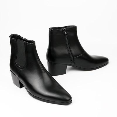Chelsea-Stiefel mit hohem Absatz für Herren – Herbst-/Wintermode, quadratische Zehenpartie, höhenverstärkende Kurzstiefel.
