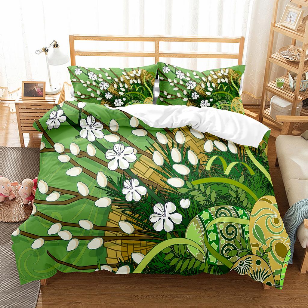 Cartoon Rabbit Duvet Cover Set Twin Queen Colorful Eggs Bedding Set Microfiber Floral Comforter Cover For Girls Boys Easter Gift
