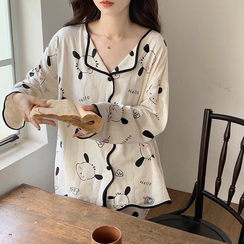 Herbst Koreanische Frauen Pyjamas Süße Nachtwäsche Prinzessin Homewear Rüschen Lange-Ärmeln Bequeme Loungewear Zwei-stück Set Homewear