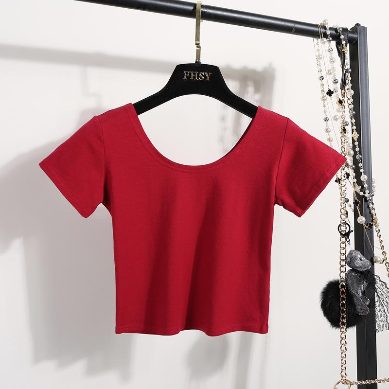 Korean Style Slim High-Waist Crop Top - Short Sleeve Belly Button Tee for Women