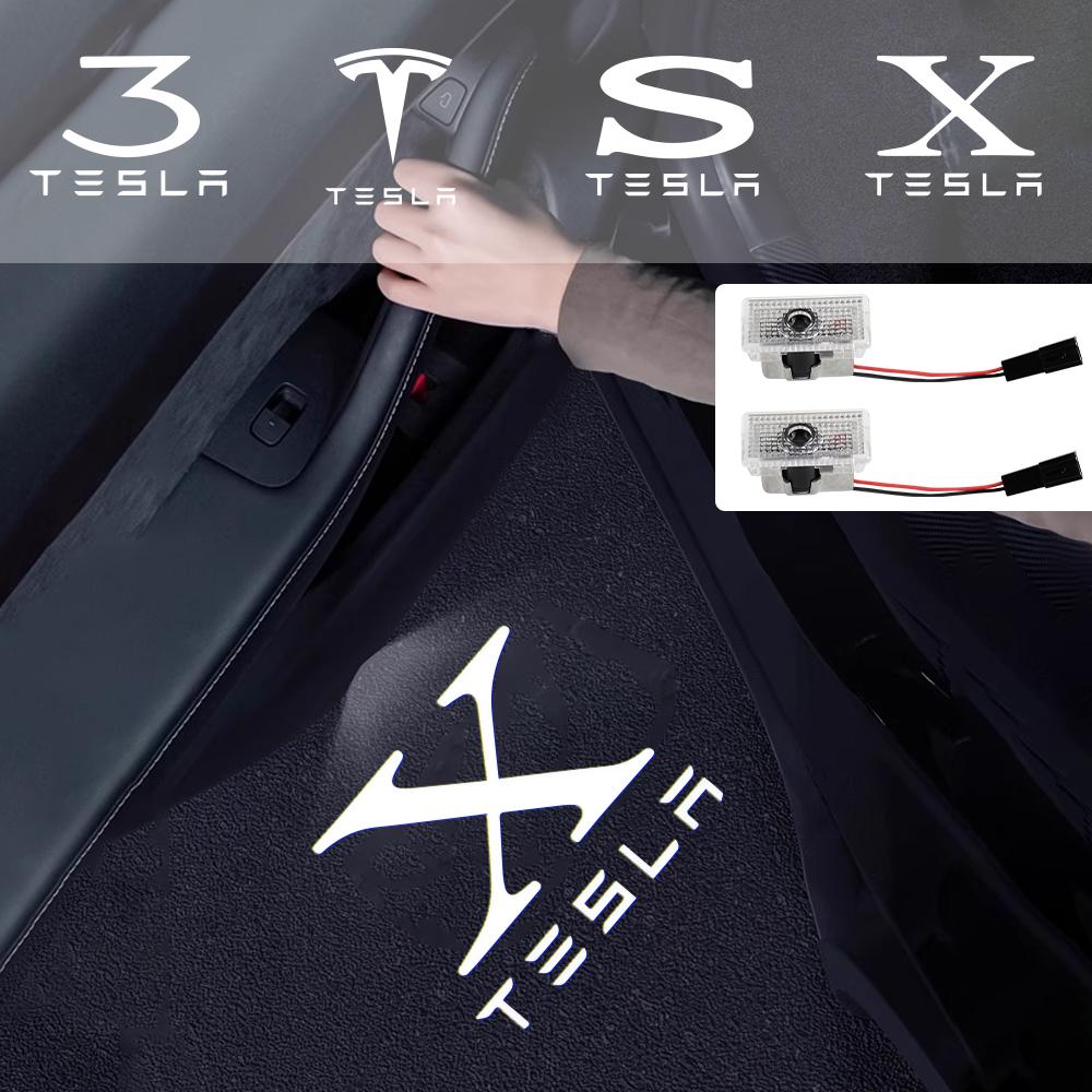 CSION1 2Pcs Car Door Projector Lamps HD Welcome Shadow Lights For Tesla Model 3 Highland Model Y Model X 2016-2020 Model S 2015-2020