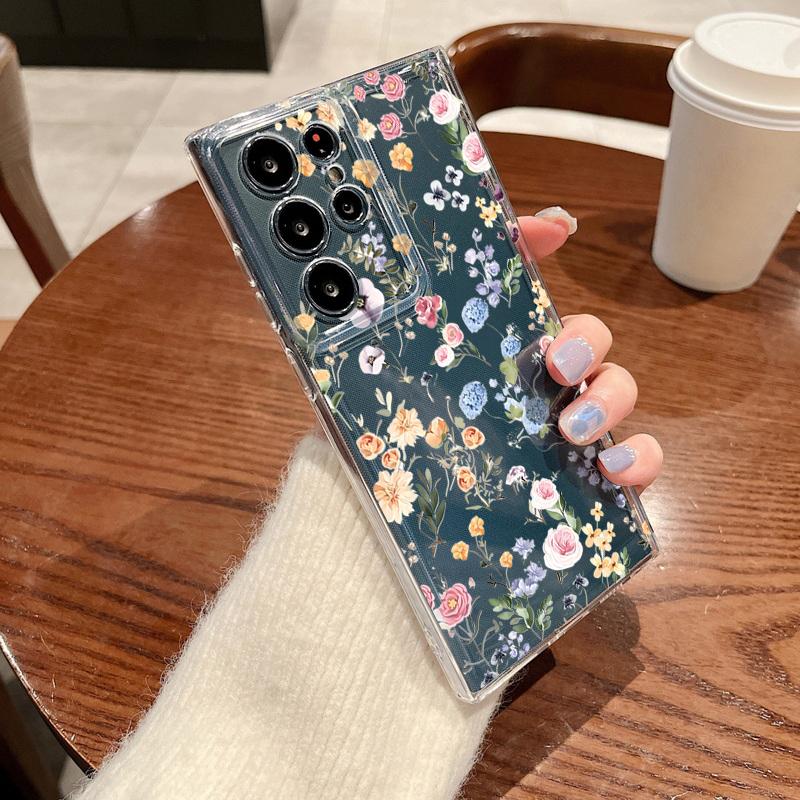 Realistic Flowers Pattern Phone Case For Samsung Galaxy S26 S25 S24 S23 Ultra S22 Plus S24 S21 FE S25 Edge Clear TPU Soft Cover