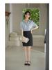 Women's Blue V-Neck Short Sleeve Professional Shirt for Interviews and Workwear