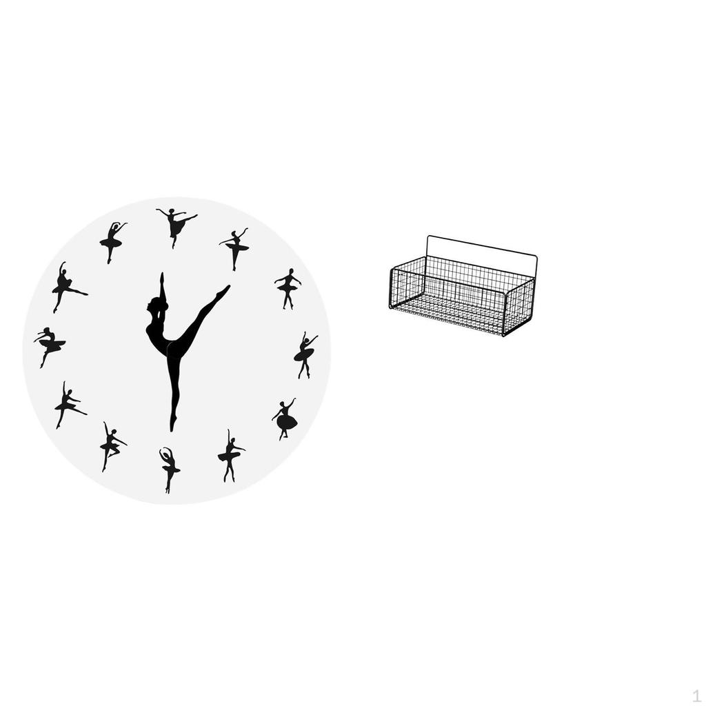 Ballet Dancing Girl Wall Clock with Shelves And Metal Wire Storage Basket Organizer for Kitchen