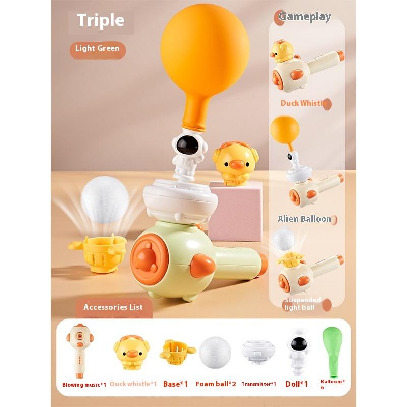 Children's Three In One Breathing Practice Toy Whistling Floating Blowpipe Ball Blowing Balloon Launcher Education Practice Toy