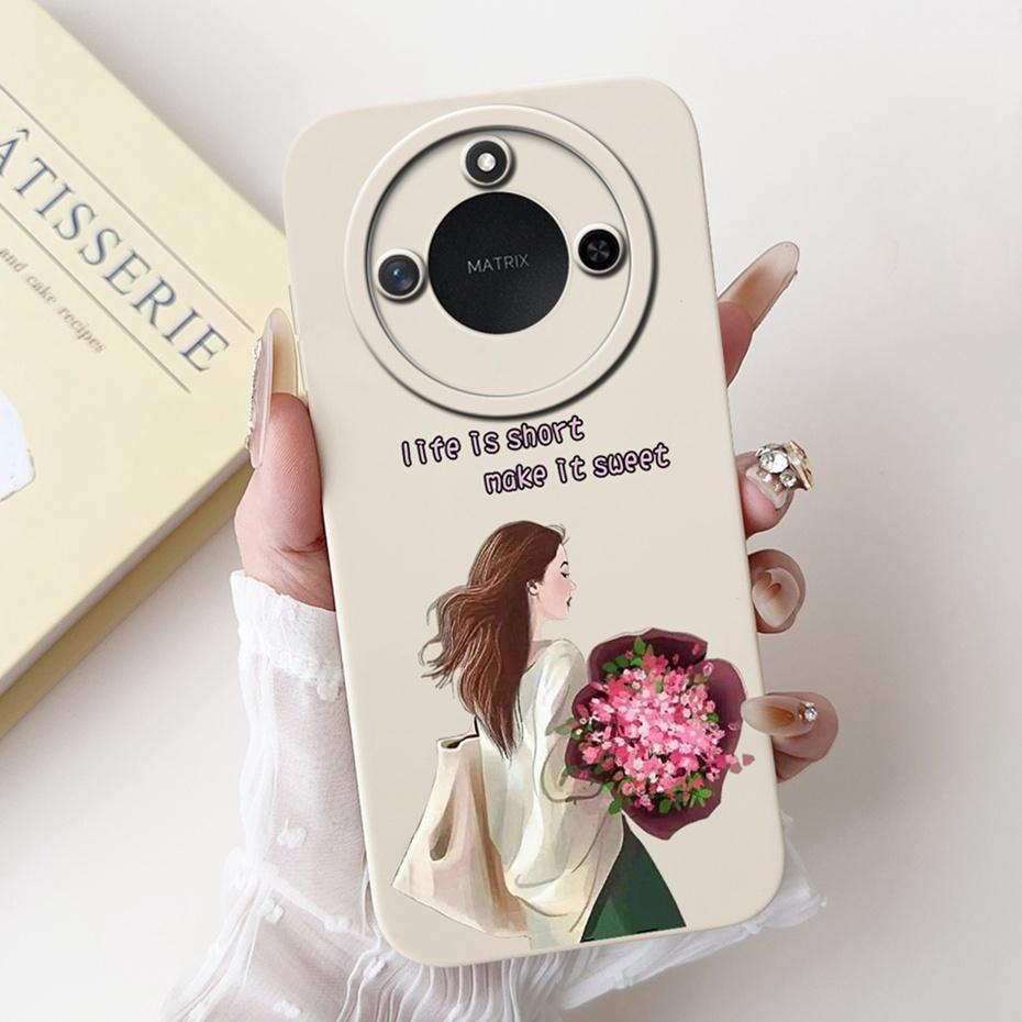 Phone Case For Honor X9c Smart 5G Pretty Girl Flower Printed Soft Silicone Back Cover For Honor X9C X9cSmart Cases Bumpers