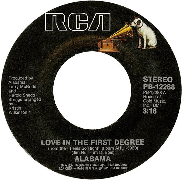 

7inch Record ALABAMA - Love In The First Degree PB12288 RCA 1981 US Folk Used