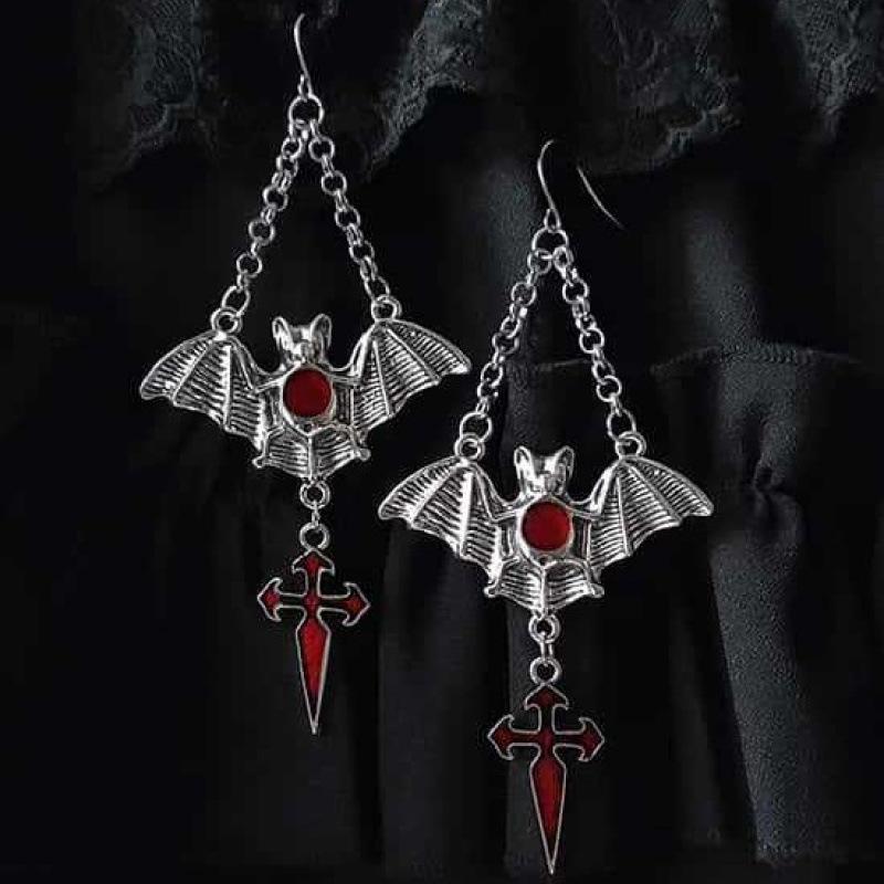 Gothic Bloodthirsty Vampire Bat Stud Earrings - Retro Punk Dark Halloween Style