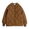 Winter Light Loose Women Down Jacket Rhombus Grid Collarless Round Neck Cotton Padded Small Coat