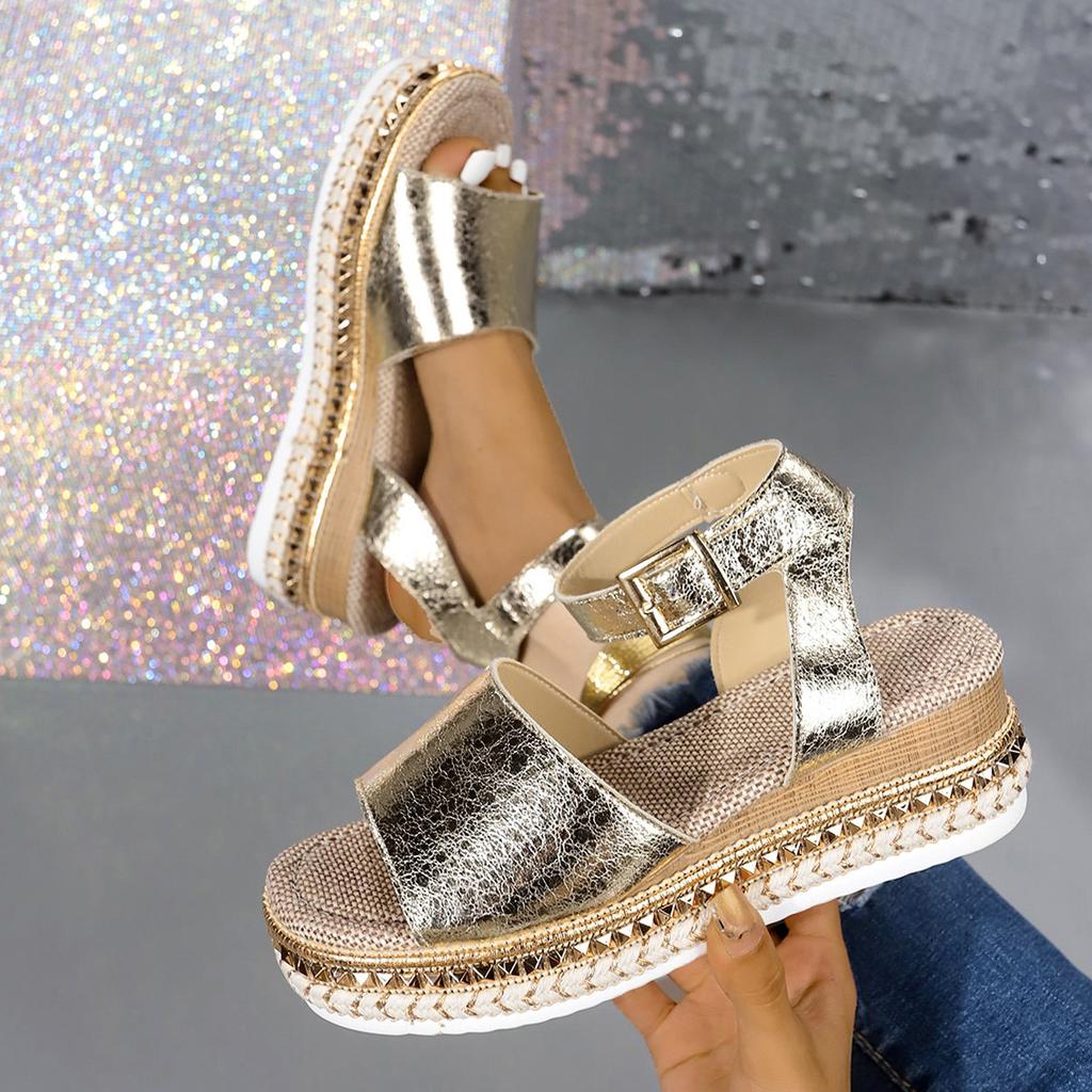 Fashion New Fashion Graffiti Platform Sandals Women Double Buckle Strap Flat Sandals Woman Summer 2025 Thick Sole Non Slip Beach Shoes